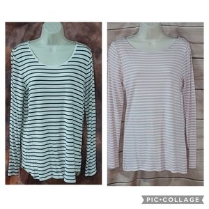 GAP lot of 2 tees long sleeve luxe soft white & black, pink & white stripes M L